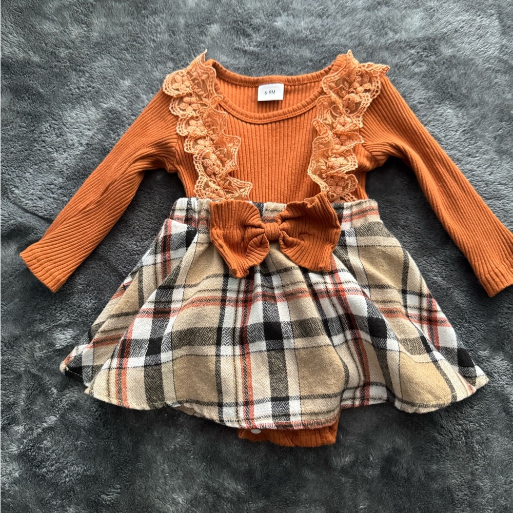Orange Plaid Kids Casual Dress